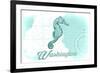 Washington - Seahorse - Teal - Coastal Icon-Lantern Press-Framed Premium Giclee Print