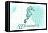 Washington - Seahorse - Teal - Coastal Icon-Lantern Press-Framed Stretched Canvas
