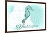 Washington - Seahorse - Teal - Coastal Icon-Lantern Press-Framed Art Print