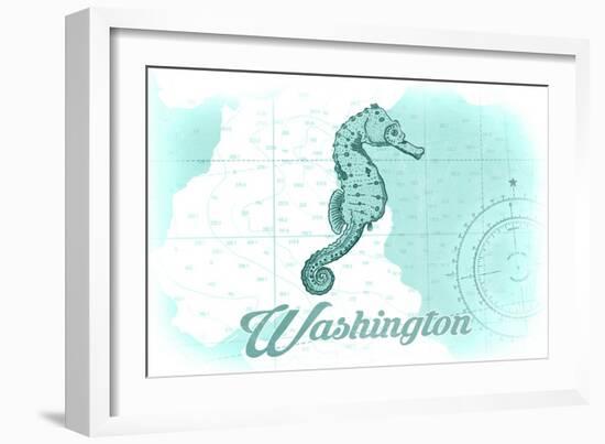 Washington - Seahorse - Teal - Coastal Icon-Lantern Press-Framed Art Print