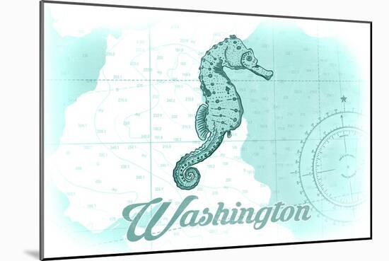 Washington - Seahorse - Teal - Coastal Icon-Lantern Press-Mounted Art Print