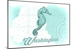 Washington - Seahorse - Teal - Coastal Icon-Lantern Press-Mounted Art Print