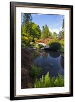 Washington, Seattle, Kubota Gardens, Spring Flowers and Moon Bridge in Reflection-Terry Eggers-Framed Photographic Print