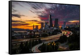 Washington, Seattle. Sunset View of Downtown over I-5 from the Jose Rizal Bridge-Gary Luhm-Framed Stretched Canvas