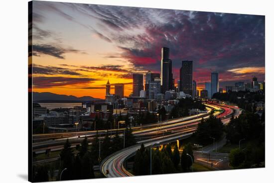 Washington, Seattle. Sunset View of Downtown over I-5 from the Jose Rizal Bridge-Gary Luhm-Stretched Canvas