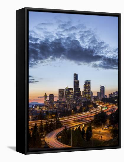 Washington, Seattle. Sunset View of Downtown over I-5 from the Jose Rizal Bridge-Gary Luhm-Framed Stretched Canvas