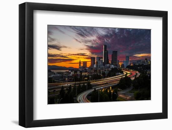 Washington, Seattle. Sunset View of Downtown over I-5 from the Jose Rizal Bridge-Gary Luhm-Framed Photographic Print