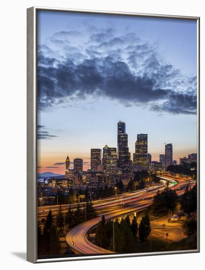 Washington, Seattle. Sunset View of Downtown over I-5 from the Jose Rizal Bridge-Gary Luhm-Framed Photographic Print