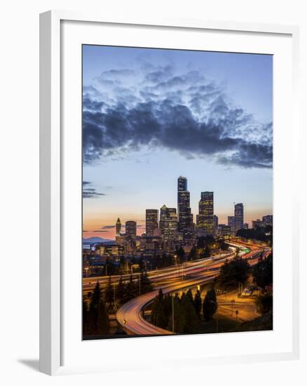 Washington, Seattle. Sunset View of Downtown over I-5 from the Jose Rizal Bridge-Gary Luhm-Framed Photographic Print