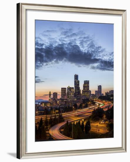 Washington, Seattle. Sunset View of Downtown over I-5 from the Jose Rizal Bridge-Gary Luhm-Framed Photographic Print