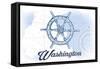 Washington - Ship Wheel - Blue - Coastal Icon-Lantern Press-Framed Stretched Canvas