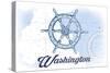 Washington - Ship Wheel - Blue - Coastal Icon-Lantern Press-Stretched Canvas