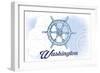 Washington - Ship Wheel - Blue - Coastal Icon-Lantern Press-Framed Art Print