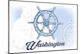 Washington - Ship Wheel - Blue - Coastal Icon-Lantern Press-Mounted Art Print