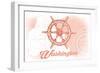 Washington - Ship Wheel - Coral - Coastal Icon-Lantern Press-Framed Art Print