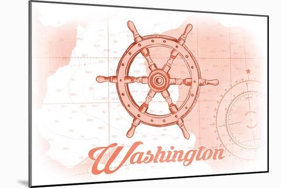 Washington - Ship Wheel - Coral - Coastal Icon-Lantern Press-Mounted Art Print