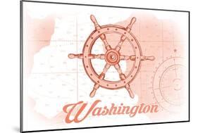 Washington - Ship Wheel - Coral - Coastal Icon-Lantern Press-Mounted Art Print