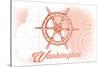 Washington - Ship Wheel - Coral - Coastal Icon-Lantern Press-Stretched Canvas