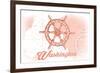 Washington - Ship Wheel - Coral - Coastal Icon-Lantern Press-Framed Art Print