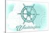 Washington - Ship Wheel - Teal - Coastal Icon-Lantern Press-Stretched Canvas
