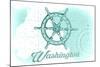 Washington - Ship Wheel - Teal - Coastal Icon-Lantern Press-Mounted Art Print