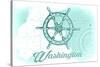 Washington - Ship Wheel - Teal - Coastal Icon-Lantern Press-Stretched Canvas