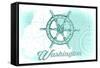 Washington - Ship Wheel - Teal - Coastal Icon-Lantern Press-Framed Stretched Canvas