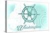 Washington - Ship Wheel - Teal - Coastal Icon-Lantern Press-Stretched Canvas