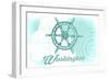 Washington - Ship Wheel - Teal - Coastal Icon-Lantern Press-Framed Art Print