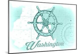 Washington - Ship Wheel - Teal - Coastal Icon-Lantern Press-Mounted Art Print