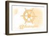 Washington - Ship Wheel - Yellow - Coastal Icon-Lantern Press-Framed Art Print