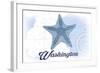 Washington - Starfish - Blue - Coastal Icon-Lantern Press-Framed Art Print