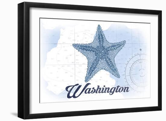 Washington - Starfish - Blue - Coastal Icon-Lantern Press-Framed Art Print