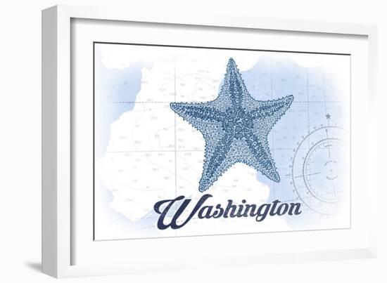 Washington - Starfish - Blue - Coastal Icon-Lantern Press-Framed Art Print