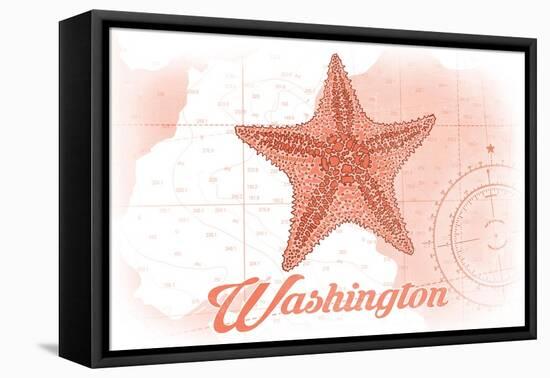 Washington - Starfish - Coral - Coastal Icon-Lantern Press-Framed Stretched Canvas
