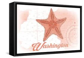 Washington - Starfish - Coral - Coastal Icon-Lantern Press-Framed Stretched Canvas