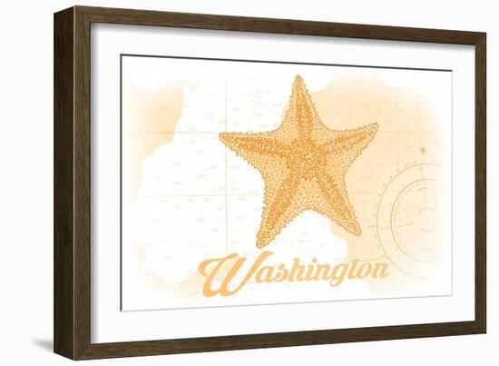 Washington - Starfish - Yellow - Coastal Icon-Lantern Press-Framed Art Print