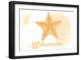 Washington - Starfish - Yellow - Coastal Icon-Lantern Press-Framed Art Print
