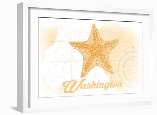 Washington - Starfish - Yellow - Coastal Icon-Lantern Press-Framed Art Print