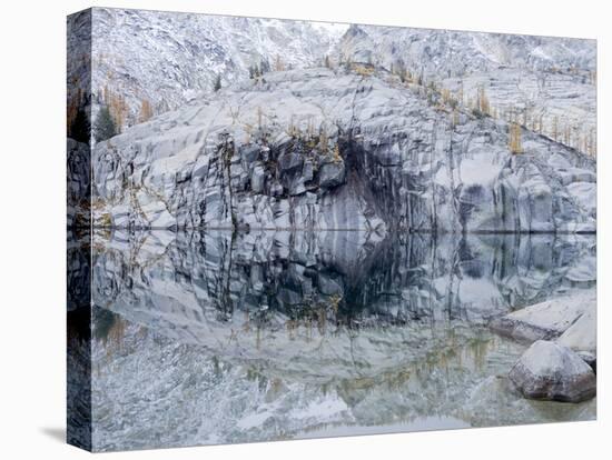 Washington State, Alpine Lakes Wilderness. Enchantment Lakes, reflection in Leprechaun Lake-Jamie & Judy Wild-Stretched Canvas