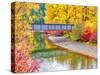 Washington State, Cle Elum.Railroad trestle crossing the Yakima river surrounded by fall colors.-Julie Eggers-Stretched Canvas