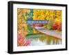 Washington State, Cle Elum.Railroad trestle crossing the Yakima river surrounded by fall colors.-Julie Eggers-Framed Photographic Print