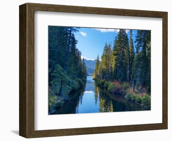 Washington State. Cooper Lake in Central Washington. Cascade Mountains reflecting in calm waters.-Terry Eggers-Framed Photographic Print