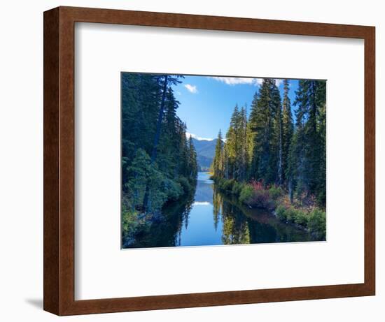 Washington State. Cooper Lake in Central Washington. Cascade Mountains reflecting in calm waters.-Terry Eggers-Framed Photographic Print