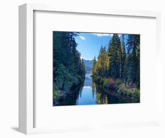 Washington State. Cooper Lake in Central Washington. Cascade Mountains reflecting in calm waters.-Terry Eggers-Framed Photographic Print