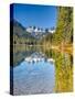 Washington State. Cooper Lake in Central Washington, Cascade Mountains reflecting in calm waters.-Terry Eggers-Stretched Canvas
