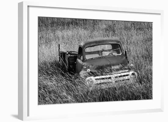 Washington State, Palouse. B&W of Vintage Studebaker Pickup Truck in Field-Jaynes Gallery-Framed Photographic Print