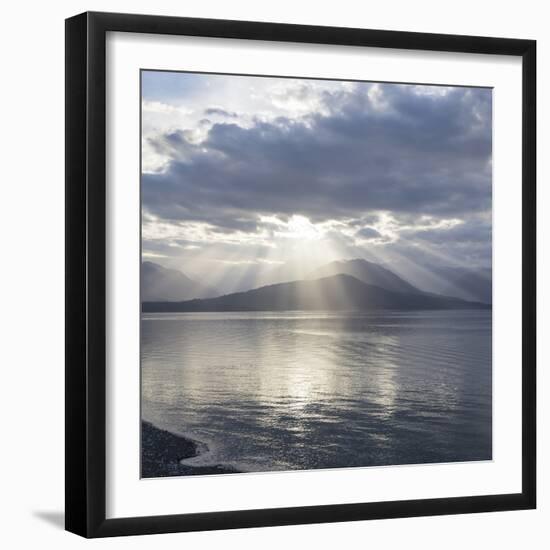 Washington State, Seabeck. Composite of God Rays over Hood Canal-Don Paulson-Framed Photographic Print