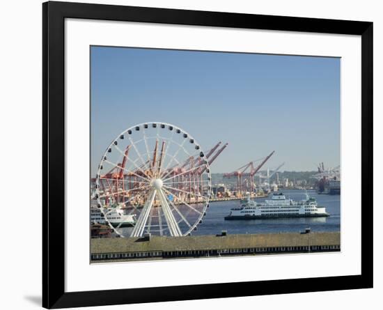 Washington State, Seattle Waterfront, The Great Wheel and Washington State Ferry-Jamie & Judy Wild-Framed Photographic Print