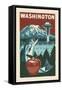 Washington State - Woodblock-Lantern Press-Framed Stretched Canvas